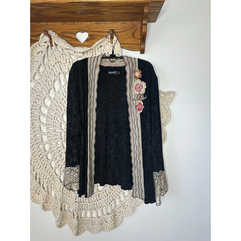 Lee Andersen Art To Wear Stretch Knit Lace Cardigan Size Large